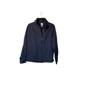 Nautica women’s navy blue, hooded, rid, detailed jacket, size large